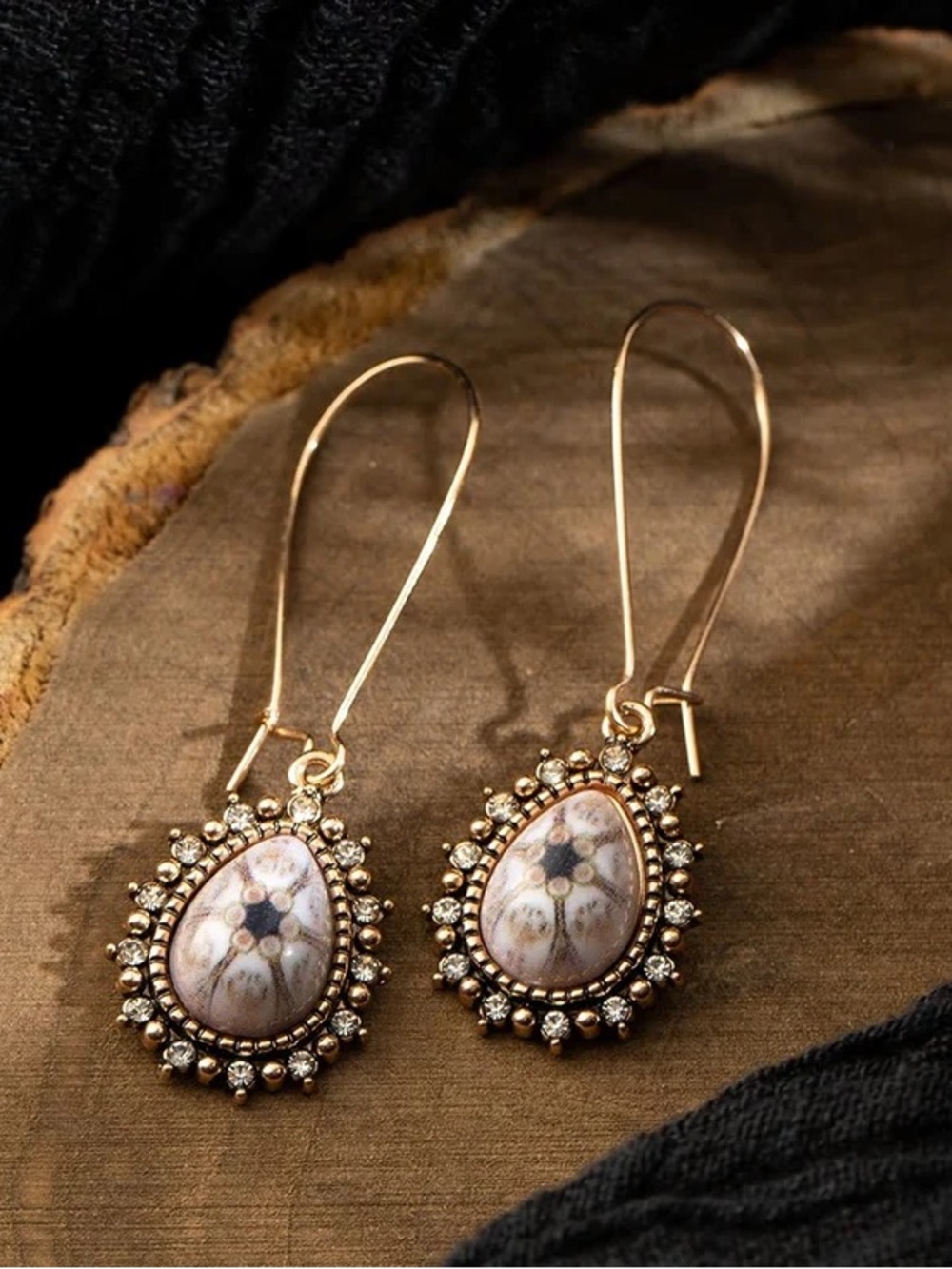 Vintage Ethnic Hoop Stone Style Fish Hook Earrings